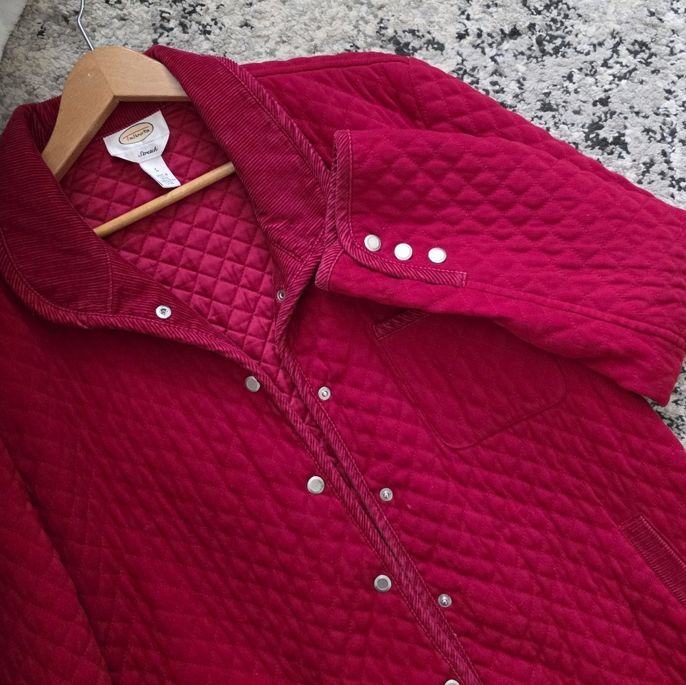 Vintage 90s Talbots Stretch Quilted Barn Jacket Womens L Red Western Cottagecore